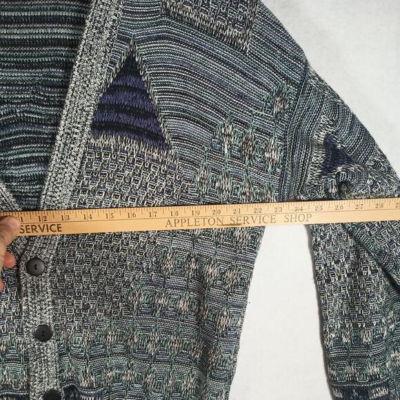 Vintage 80s Graphic Knit Deep V Cardigan Sweater, Large - Sweater Graphix - Picture 8 of 10